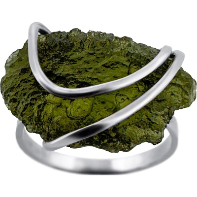 Vltavín Moldavite Stříbrný psten s vltavínem P35 0071