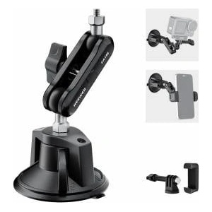 NEEWER suction cup mobile phone holder and camera mount compatible with GoPro DJI Insta360 iPhone, car smartphone mount with action cam adapter, 360° magic arm for POV windscreen vlogging CA158