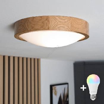 Brilagi Brilagi-LED RGBW димируем плафон CARVALHO SLIM 1xE27/15W/230V Wi-Fi дъб Ø 27 см (LEDBG0741)