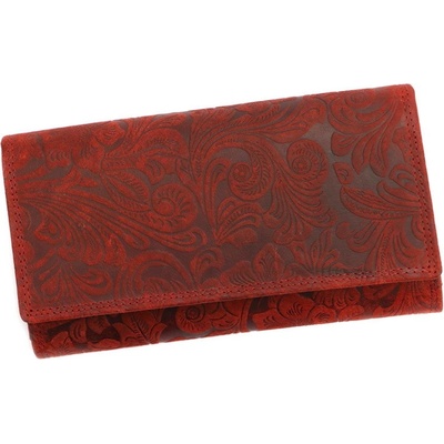 Wild by Loranzo Masivní kožená peněženka no. 632 červená s ornamenty květin