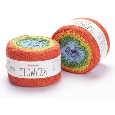 Yarn Art příze Flowers 255 lila, modrá, jarní zelená, žlutá, oranžová