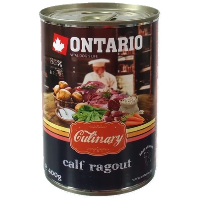 ONTARIO culinary calf ragout with duck - деликатесна консерва за куче с телешко и патешко 400 гр, Чехия 214-22012