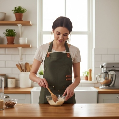 Престилка за готвене в цвят зелено каки