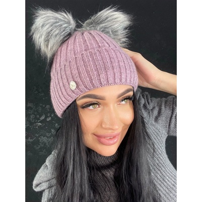 Fashionweek dámská zimní čepice se dvěma bambulkami MAD-K2 Vřes