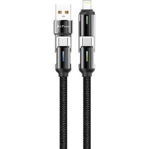 DeTech Кабел за данни DeTech DE-55UCI, 4в1 USB-Lightning/Type-C Type-C - Type-C Type-C - Lightning, 1.0m, Черен - 40536