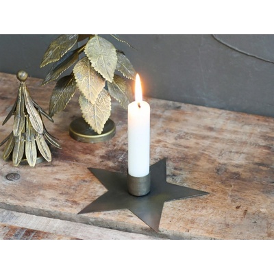 Bronzový antik svícen na úzkou svíčku ve tvaru hvězdy Star - 13*2,5cm - Chic Antique