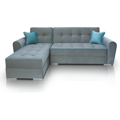 ИРИМ Разтегателен ъглов диван с лежанка Торонто светлосив с тюркоаз