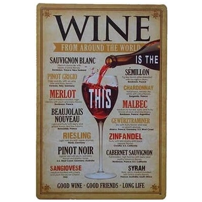 Ceduľa Wine - From Around The World 40 x 30 cm