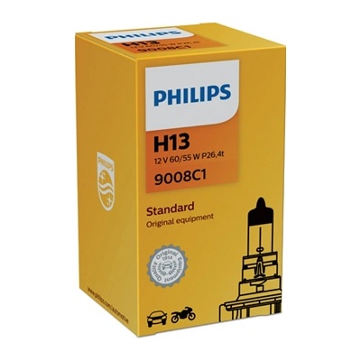 Крушка, фар за дълги светлини PHILIPS H13, 12V, 60/55W, 3400K, 3000lm, 1 бр