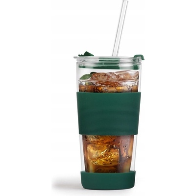 Vialli Design Termohrnek skleněný s brčkem Fuori zelený 600 ml