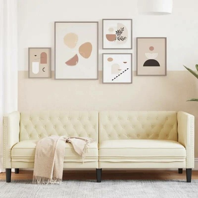 vidaXL Pohovka Chesterfield 3místná krémová umělá kůže 11461.372667
