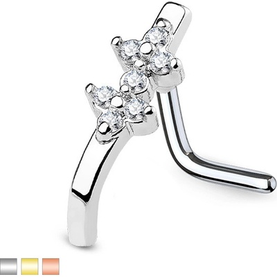 Šperky eshop ocelový piercing do nosu zahnutý proužek dvojramenný kříž ze zirkonů Q01.03 Měděná