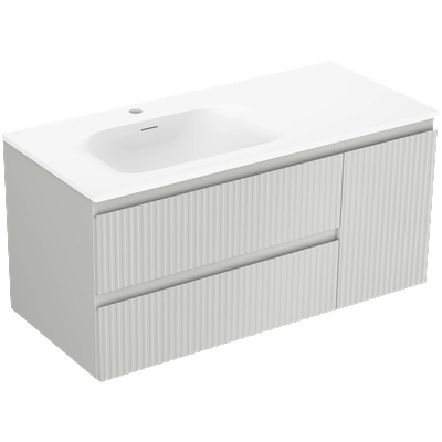 Rivel шкаф за баня 100 см с мивка Vela лява, 2S, 1D, рифлована, сива мат/бяла мат - 91A23-10047-3-BBFFF62-W23L01 (91A23-10047-3-BBFFF62-W23L01)
