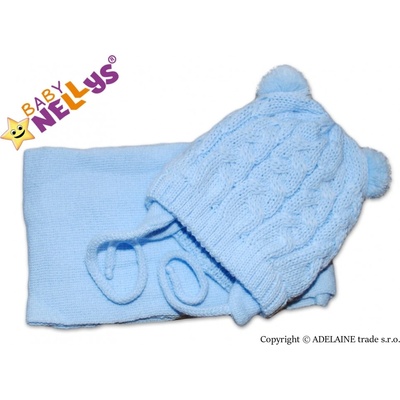 Baby Nellys Zimná pletená Čiapka So Šálom MINI BEAR modrá