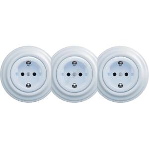 Reblig - Тройна ретро домашна розетка с рамка SCHUKO 230V, синя (RG0027B)