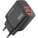 Techsuit - Зарядно за стена Duonix20W (CH2) - Type-C, USB, Двойно зарядно за пътуване 20W - Черно
