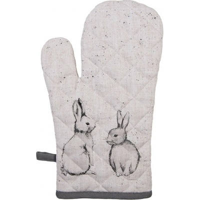 Clayre & Eef Oven Mitt 18x30 Cm Beige Grey Cotton Rabbit 18 x 30 cm