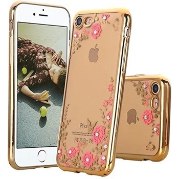Image 1 of IPhone Луксозен гръб Flowers с камъни за IPhone 7/8, Златен (6026)