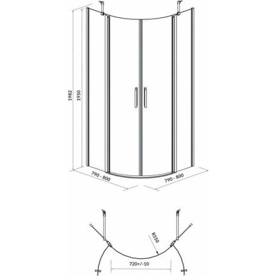 Cersanit Moduo - štvrťkruhový sprchovací kút 90x90x195, 6mm číre sklo, chrómový profil, S162-010