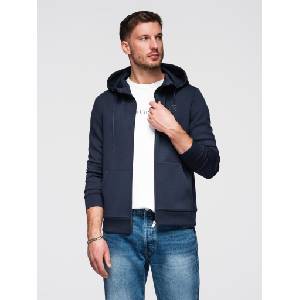 Ombre Clothing Мъжко суитшърт с качулка от гладко плетиво - тъмно синьо V4 OM-SZBC-0196 Ombre Clothing Ombre Clothing | Sin | МЪЖЕ | S
