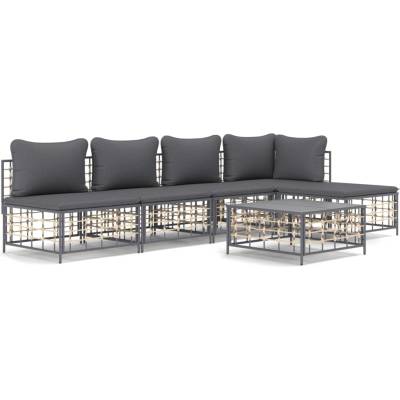 vidaXL Градински комплект с възглавници 6 части антрацит полиратан (3186737)