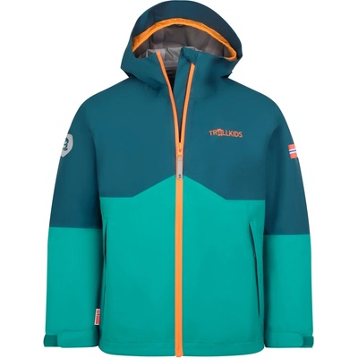 TROLLKIDS Детско водоустойчиво яке Trollkids Kid's Gjende Jacket Waterproof jacket - Madeira Blue / Sea Green / Sahara Sunset - размер 110 (EU) (703-3870-0513)