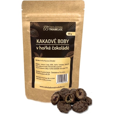 Čokoládovna Troubelice Kakaové boby v hořké čokoládě 150 g