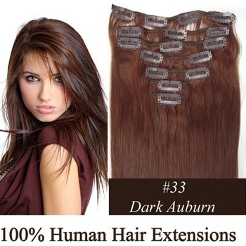 CLIP IN (klipy) pravé vlasy remy 50cm odstín 33 tmavý mahagon 8 částí 100g