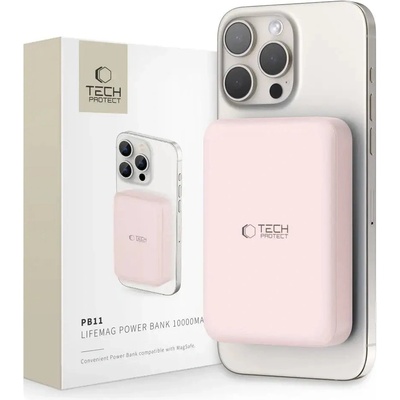 Tech-Protect Преносима батерия Tech-Protect LifeMag PB11 Powerbank, MagSafe, 10000mAh, 15W, USB-C, USB-C кабел, розова (5906302309535)