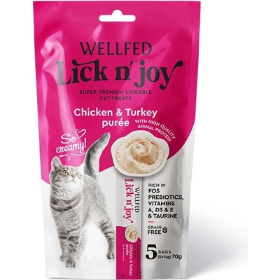 WELLFED Пюре с пилешко и пуешко за котки, 5 сашета x 14 гр