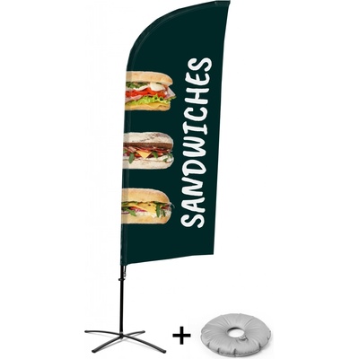 Jansen Display Kompletní sada reklamní vlajky ve tvaru křídla, Sendviče, anglicky Křížová Základna, 1273 x 3030 mm