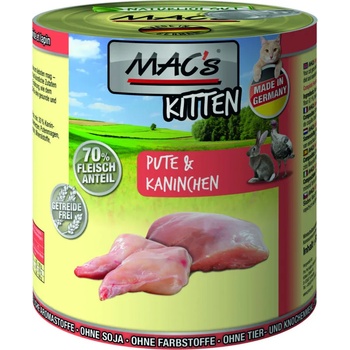 MAC's Kitten Chicken and Beef - Премиум консервирана храна за подрастващи котки, без зърно, с пуешко и заешко месо, 400 гр. /3 броя