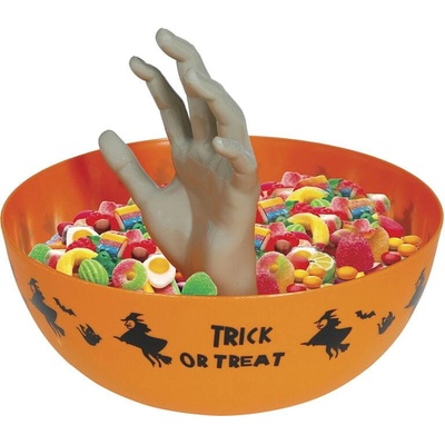 Guirca Plastová miska Halloween oranžová s rukou 25 cm