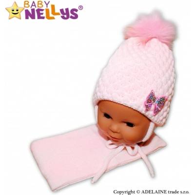 Baby Nellys Zimní čepice čepička Mašlička světle růžová