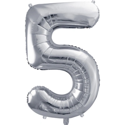 PartyDeco Fóliový balónek narozeninové číslo 5 stříbrný 86 cm