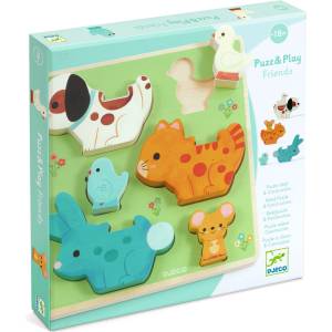 DJECO Дървен пъзел 2 в 1 Djeco Puzz & Play - Friends, 6 части (DJ01083) - ozone