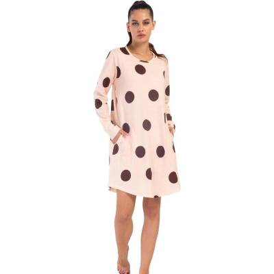 Бебешко розова нощница с дълги ръкави на точки