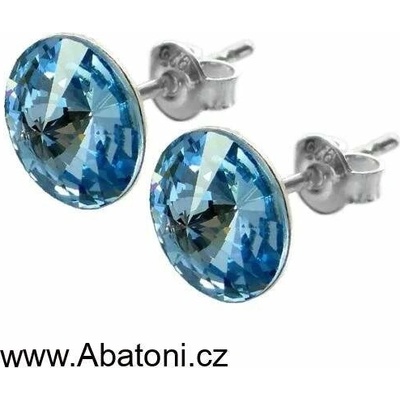 Swarovski Elements Rivoli vlepený krystal stříbrné náušnice pecky puzety modré kulaté 51037.3 Aquamarine modrá světlá azurová nebeská