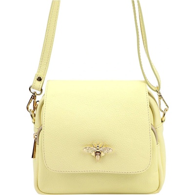 Pastelově žlutá kožená crossbody kabelka s broží menší