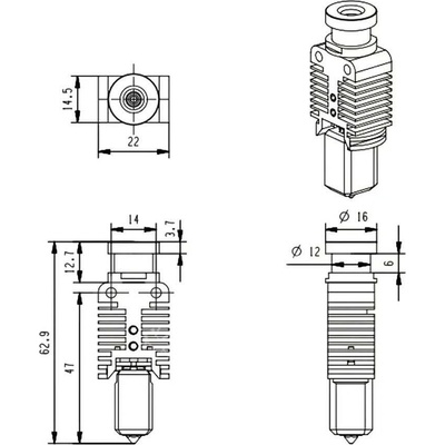Two Trees Пълен комплект Екструдер TZ-E3 2.0 Fullmetal Hotend 24V 48W 300°C