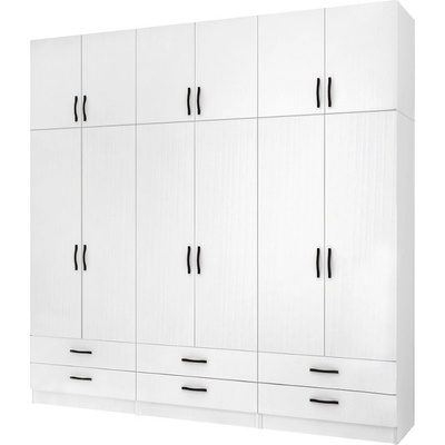 TopMebel Ricardo шестидверен меламинов гардероб с шкаф в бял цвят 240x51, 8x240см