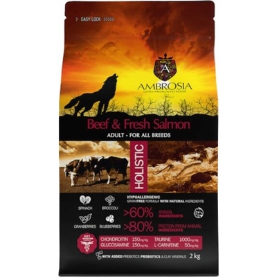 Ambrosia Adult Hovězí a Čerstvý losos 12 kg