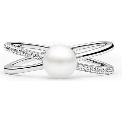 SILVEGO Stříbrný prsten Eternity s pravou přírodní bílou perlou a Brilliance Zirconia LPS3327PWRS