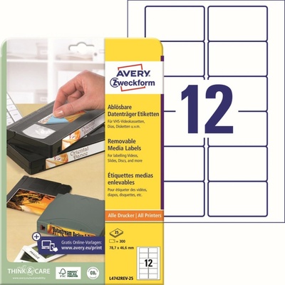 Avery Zweckform L4742REV-25 Snímatelné etikety 78,7x46,6 mm 300 ks bílé