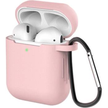 HQWear AirPods 2 / AirPods 1 мек силиконов калъф за слушалки, с карабинер, розов, (калъф D) (KXG0029815)