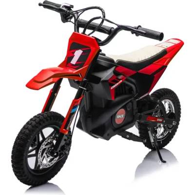 ROLLZONE Детски акумулаторен крос мотор 24V с пневматични гуми и седалка от изкуствена кожа, Червен (BDM0952-red)