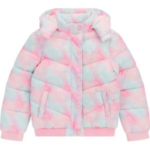 GUESS Зимно яке за момиче в синьо и розово с качулка и лого Guess