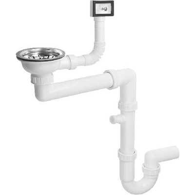 Dřezový sifon šetřící místo s přepadem a odbočkou 1"1/2, včetně pilety, odpad 40mm, bílá – Zboží Dáma