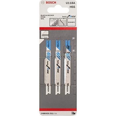 Bosch Pílové plátky do priamočiaré píly U 118 A Basic for Metal, 3 kusy, 2608631511