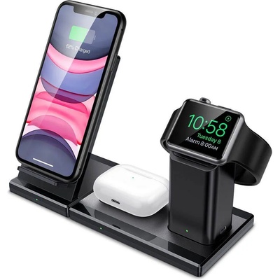 esr 3in1 Wireless Charging Station - док станция и поставка за безжично зареждане на Qi съвместими устройства, Apple Watch и Apple AirPods (черен)